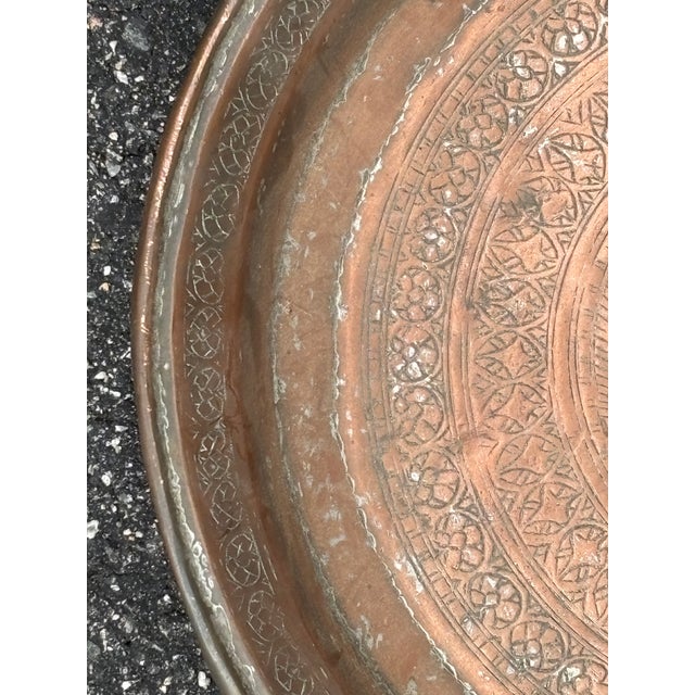 19th C. Hammered Copper Centerpiece Platter - Artisan + Highly Detailed For Sale - Image 10 of 11