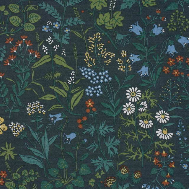 English Boråstapeter Flora Fabric In Spruce For Sale - Image 3 of 5