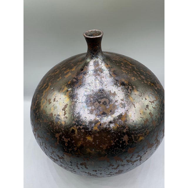 Mid 20th Century Gun Metal Black Metallic Ceramic Pottery Weed Vase After Doyle Lane For Sale In San Diego - Image 6 of 6