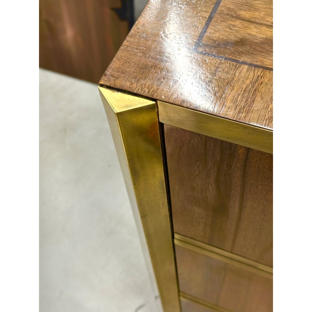 Brown 1970’s Mastercraft Walnut and Brass Chest of Drawers For Sale - Image 8 of 12