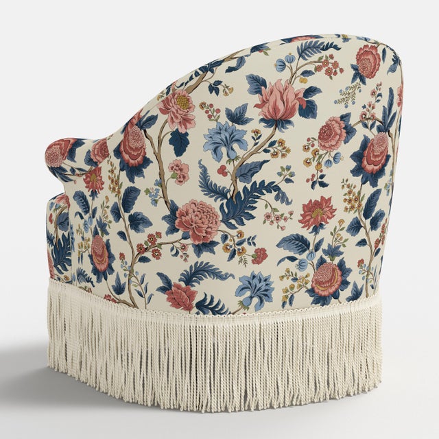 2020s Josephine Fringe Chair by Spritely Home, in Dusty Blue Tree of Life For Sale - Image 5 of 8