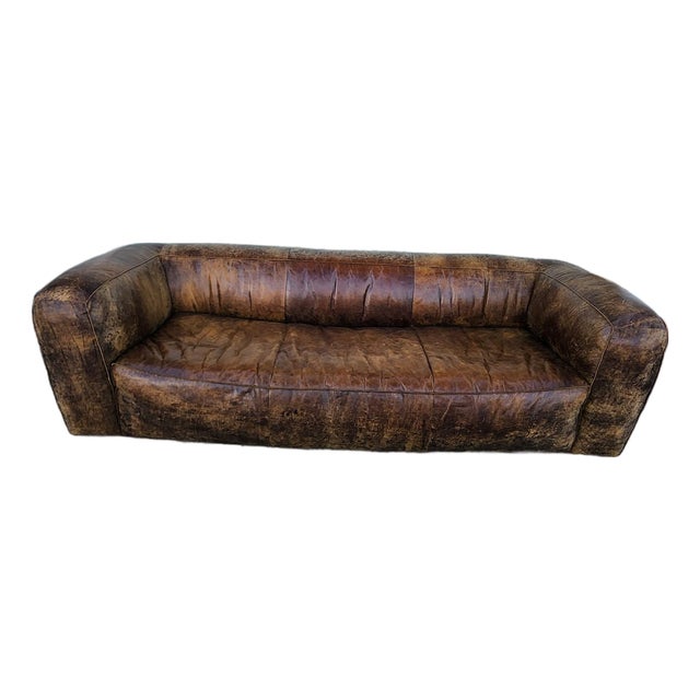 Distressed Vintage Leather Sofa For Sale
