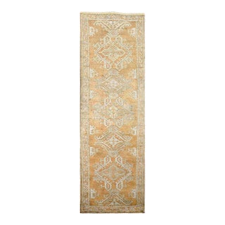 Antique Turkish Oushak 3x11 Golden Beige & Khaki Handmade Runner Rug #1140253 For Sale