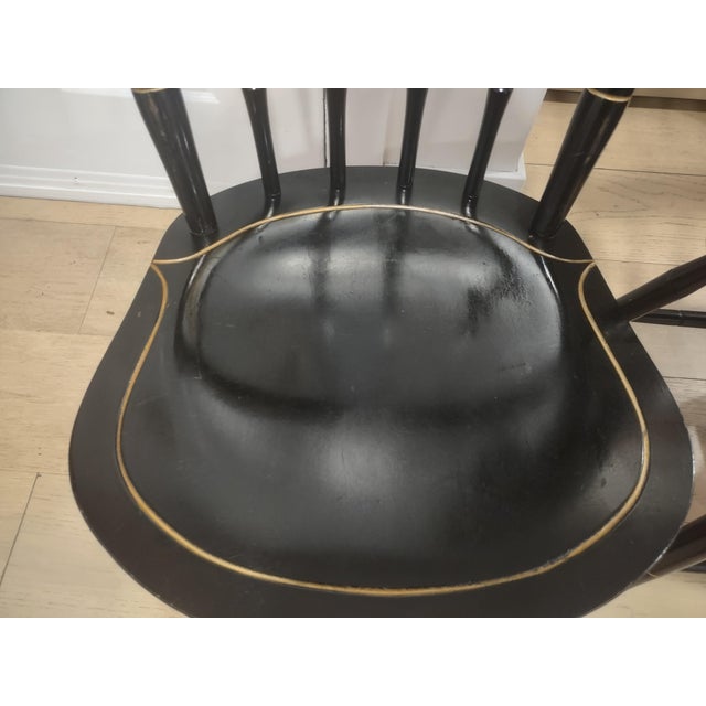 Wood Vintage Nichols & Stone Ebonized Windsor Chairs (4pcs), Hand-Stenciled, Solid Wood For Sale - Image 7 of 15