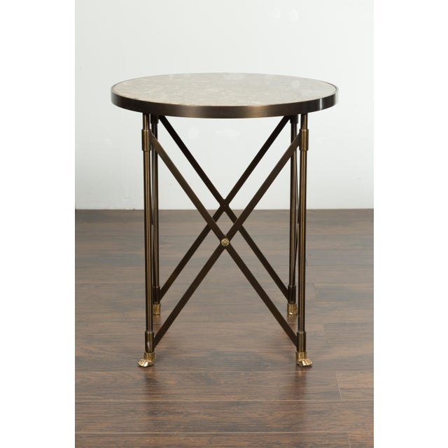 Italian Midcentury Bronze Side Table with Variegated Marble Top and Paw Feet For Sale - Image 12 of 12