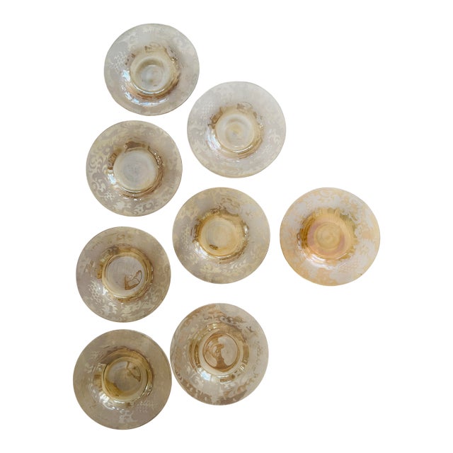 Vintage Bohemian Amber Etched Glass Plates- Set of Eight - 6.625 Inch Heraldic Castle Deer Motif 1920s 1930s For Sale