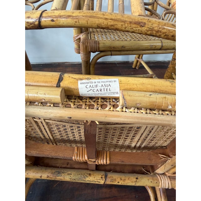 Wood Set of 4, Calif-Asia and Cartel Bamboo & Rattan Mid Century Armchairs For Sale - Image 7 of 9