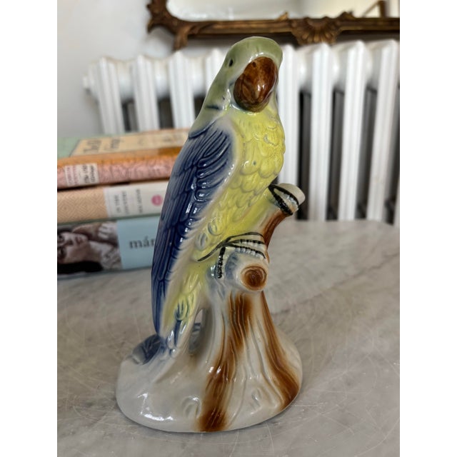 Vintage Blue and Green Ceramic Parrot Figurine For Sale - Image 6 of 6