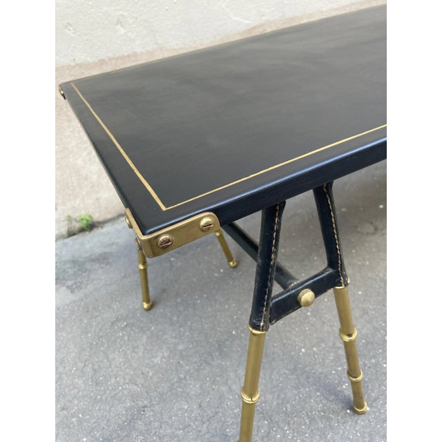 Large Leather-Covered Coffee Table by Jacques Adnet, 1950 For Sale - Image 6 of 11