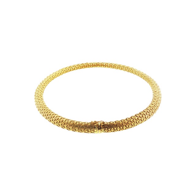 Modern Late 20th-Century 18 Karat Yellow Gold 17" Italian Tubular Woven Mesh Necklace For Sale - Image 3 of 5