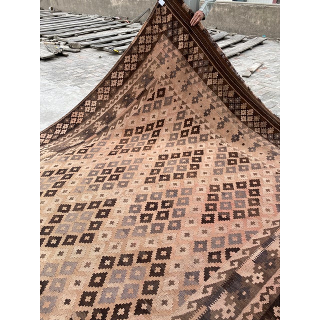Vintage Oversized Terracotta Geometric Wool Kilim Rug For Sale - Image 14 of 14
