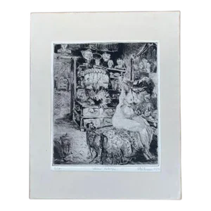 Alexandre Altmann -Seated Nude in Phantasmagorical Room: Intérieur Fantasque - Etching 1945