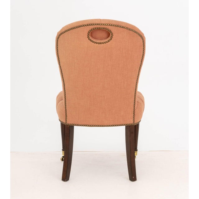 Edward Ferrell Victorian Style Button-Tufted Red Fabric Upholstered Slipper Chair For Sale In New York - Image 6 of 8