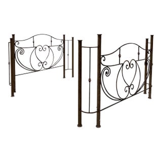 Scrolled Art Nouveau Style Iron Queen Bed For Sale