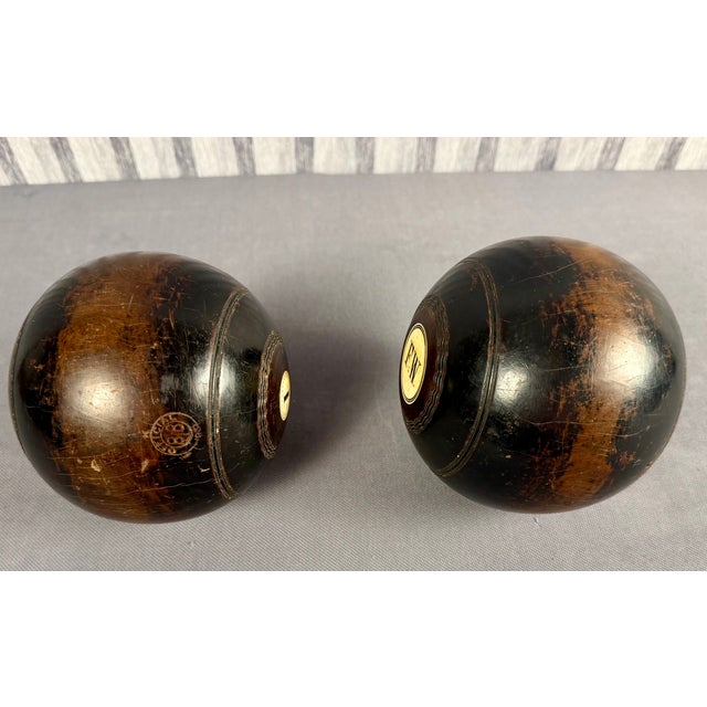 Brown Pair of Early 20th Century Scottish Monogramed Hardwood Lawn Balls For Sale - Image 8 of 10