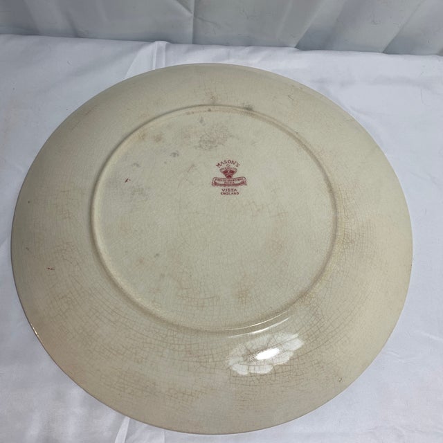 Early 20th Century Mason's Ironstone Vista Pink/Red Transferware Large Round Platter or Chop Plate For Sale In Chicago - Image 6 of 8