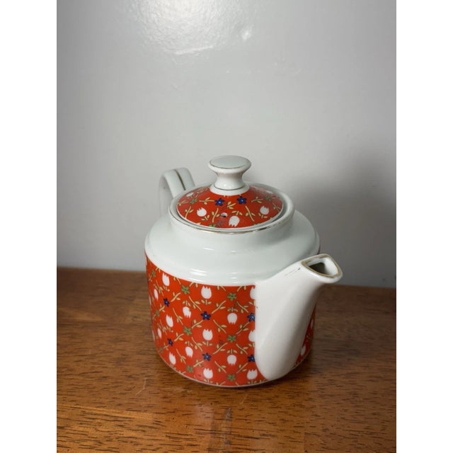 Ceramic Vintage Floral Teapot Red White Porcelain | Mid Century Style Tea Pot For Sale - Image 7 of 14