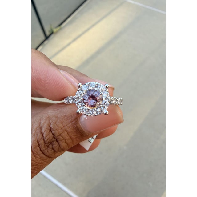 Pink 1.51 Carat Pink Sapphire Diamond 14 Karat White Gold Engagement Ring, Size 6.5 For Sale - Image 8 of 12