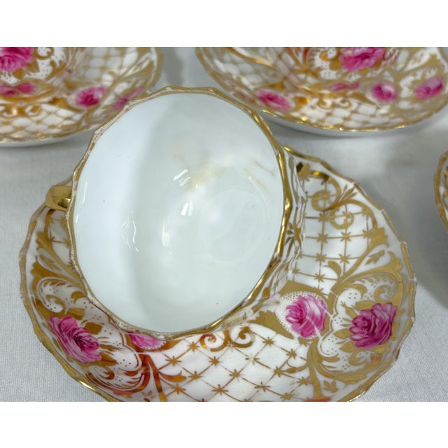 Antique English Spode Copeland Teacups With Saucers- Set of 5 For Sale - Image 13 of 15