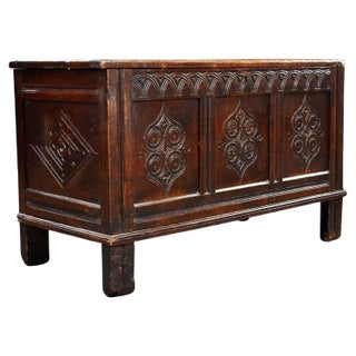 17th Century Carved Oak Coffer, 1680s For Sale