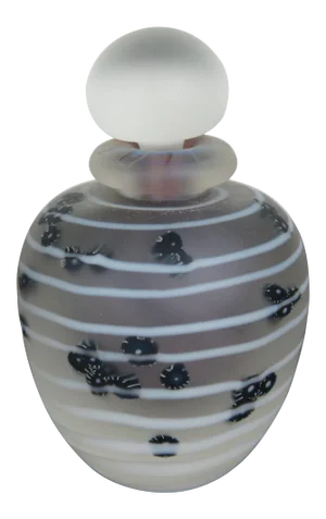 1984 Hand Blown Signed Art Glass Perfume Bottle Milli Chips Satin Frosted 5"