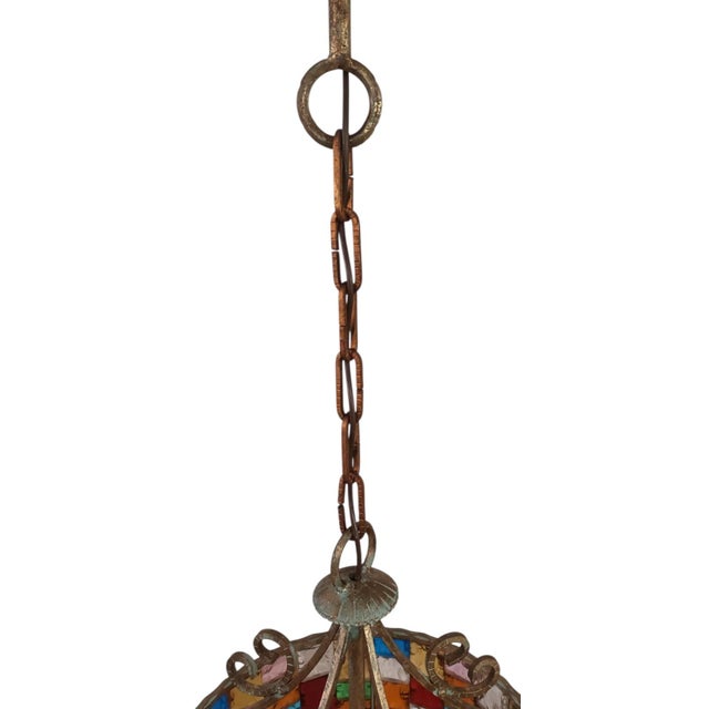 Wrought Iron and Hammered Glass Pendant Light by Longobard, Italy, 1970s For Sale - Image 9 of 10