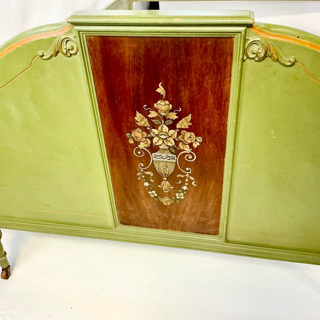 1920s Antique French Louis XV Neoclassical Olive Green Full Bedframe For Sale - Image 6 of 13
