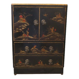 20th Century Black Chinoiserie Lacquer Cupboard, 1910 For Sale