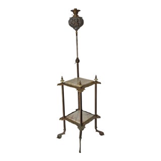 Late 19th Century Renaissance Revival Style Cast Brass and Onyx Top Table With Adjustable Oil Lamp For Sale