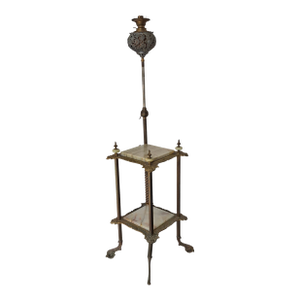 Late 19th Century Renaissance Revival Style Cast Brass and Onyx Top Table With Adjustable Oil Lamp
