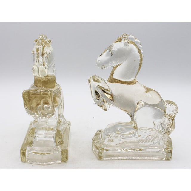 1930s Circa 1930-40s Art Deco-Art Modern Pair of Rearing Horse Glass Bookends For Sale - Image 5 of 8