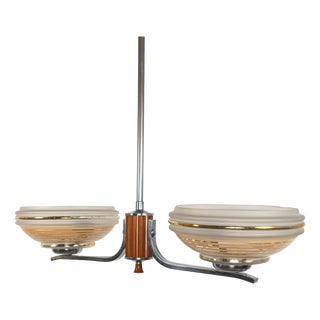 Art Deco Chrome and Butterscotch Bakelite 2-Arm Chandelier, 1930s For Sale