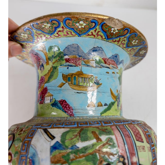 19th Century Chinese Unusual Qing Rose Medallion Yen Yen Vase, Canton Enamel on Stoneware For Sale - Image 14 of 18