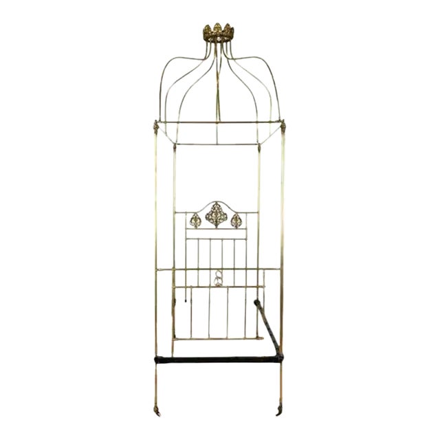 Antique Brass Twin Size Canopy Bed For Sale