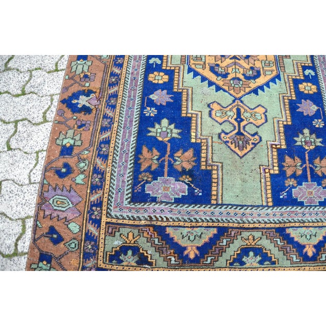 Vintage Oushak Tribal Turkish Rug For Sale - Image 6 of 11