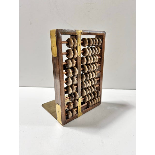 Wood Vintage Wood & Brass Abacus Bookend With Movable Beads For Sale - Image 7 of 11