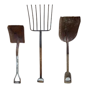 Early 20th Century Wooden and Iron Garden Tools, Set of Three