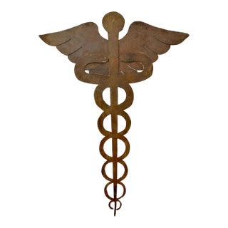 Antique 1900s Aged Brass Doctor's Caduceus Sign For Sale