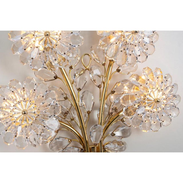 Large Gilt and Crystal Glass Flower Sconce from Palwa, 1970s For Sale - Image 4 of 10
