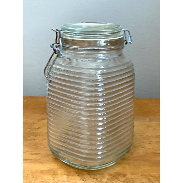 Vintage Ribbed Glass Storage Jar For Sale - Image 4 of 12