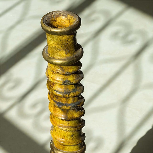 Modern Handcrafted Tamegroute Glazed Ceramic Candlestick | One-of-a-Kind Moroccan Pottery For Sale - Image 3 of 5