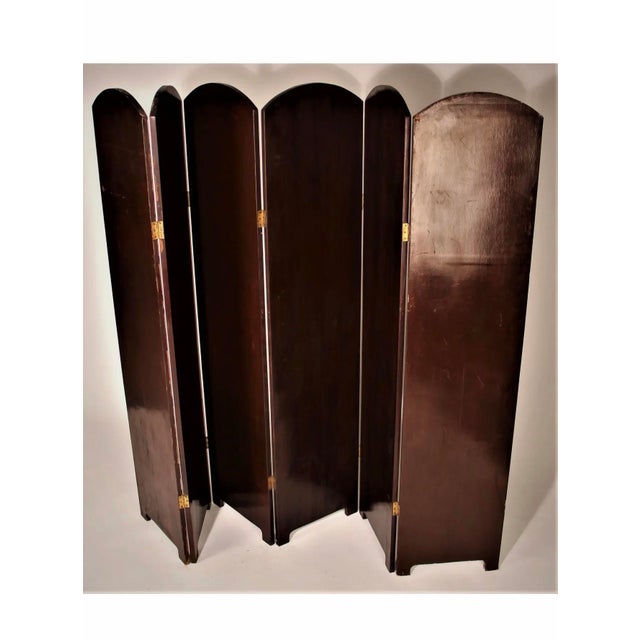 Antique French dressing screen divider six panels hand painted.