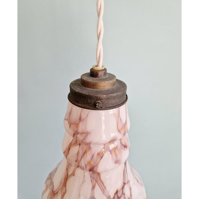 1920s Art Deco Pendant Light in Pink Marbled Opaline from Scailmont, 1920s For Sale - Image 5 of 13