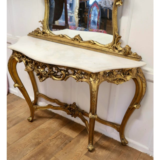 Italian Marble Top Console Table and Mirror Set A very rare set, complete and still together, the set dates from the early...