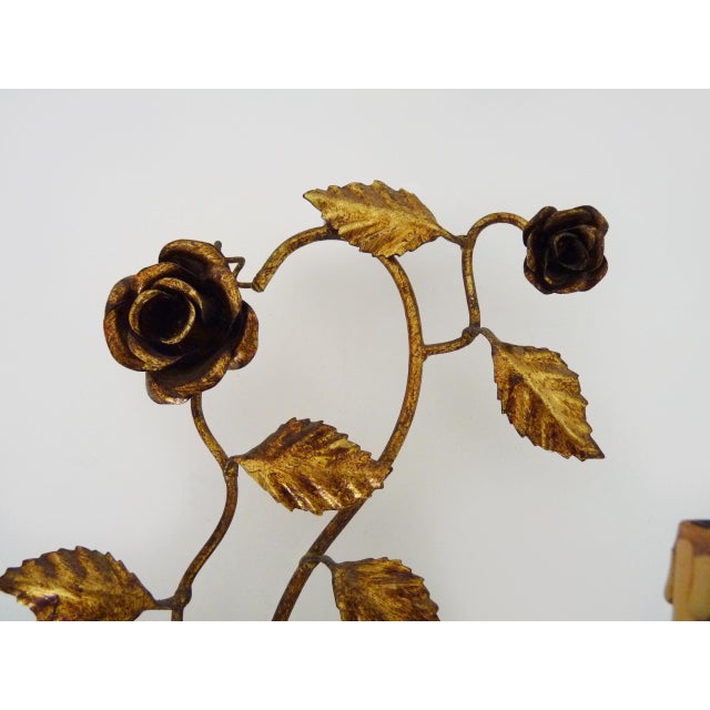 Metal Vintage Wall Lights with Foliage Flowers in Gold Metal, 1960s, Set of 2 For Sale - Image 7 of 10