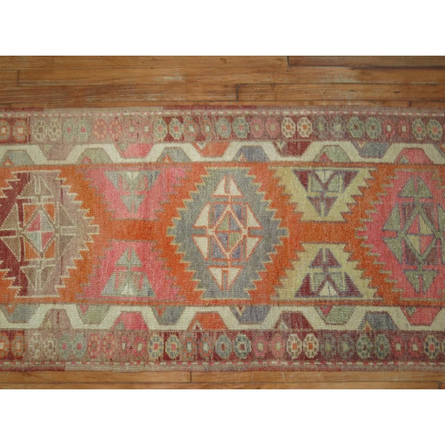 Late 20th Century 20th Century Long Orange Turkish Anatolian Geometric Runner - 2'8" x 19'2" For Sale - Image 5 of 18