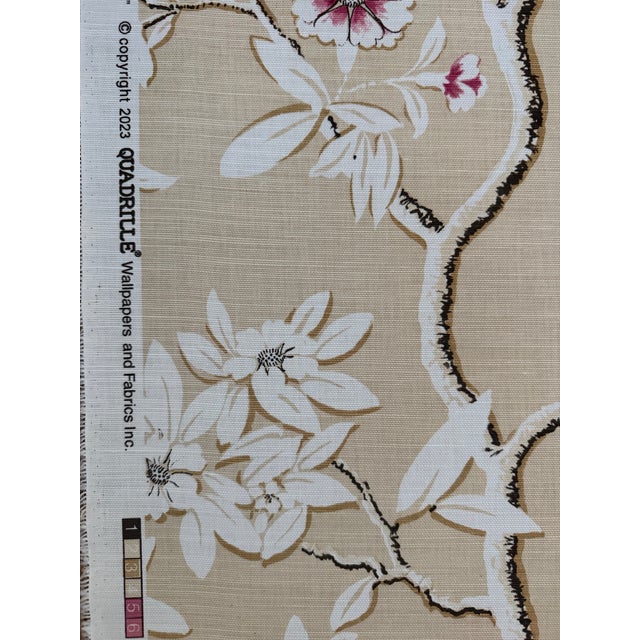 Traditional Quadrille Spring Blossom Beige/Old Lavender/Tan Fabric 1 5/8 Yards 304200f-02 For Sale - Image 3 of 6
