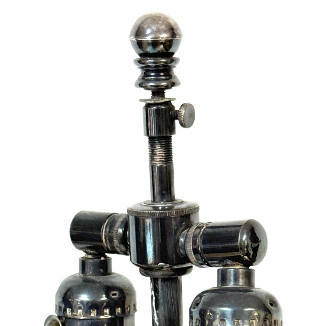 Wood Pair Antique Sheffield Plate & Cobalt Glass Anthemion Motif Urns, Now as Lamps For Sale - Image 7 of 12