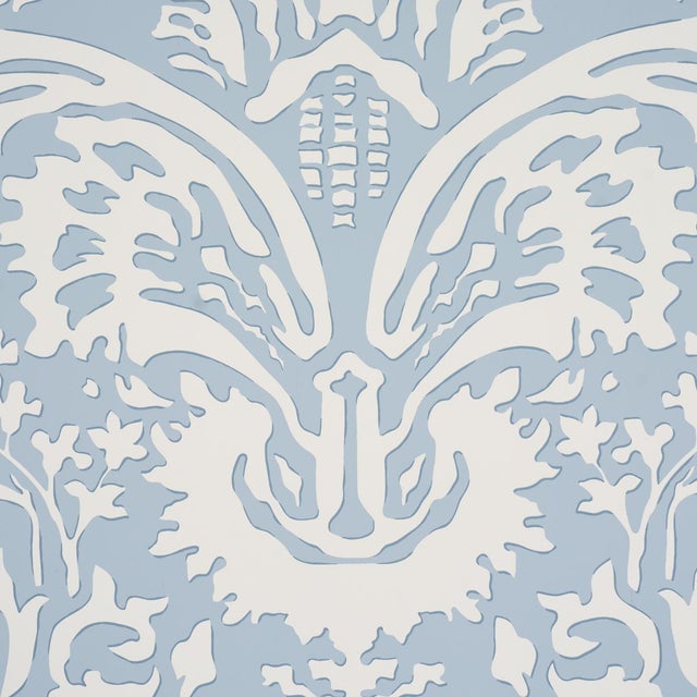 Contemporary Sample - Schumacher Suffolk Damask Wallcovering In Blue For Sale - Image 3 of 6