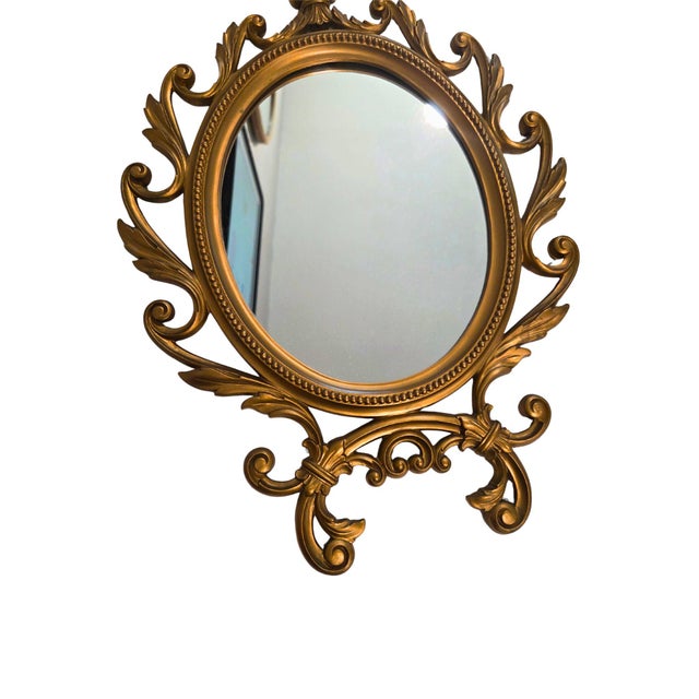 Plastic Vintage Syroco Hollywood Regency Gold Wall Mirror, Ornate Baroque Rococo Style Accent For Sale - Image 7 of 9